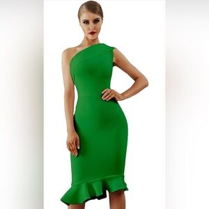 Green one shoulder midi dress